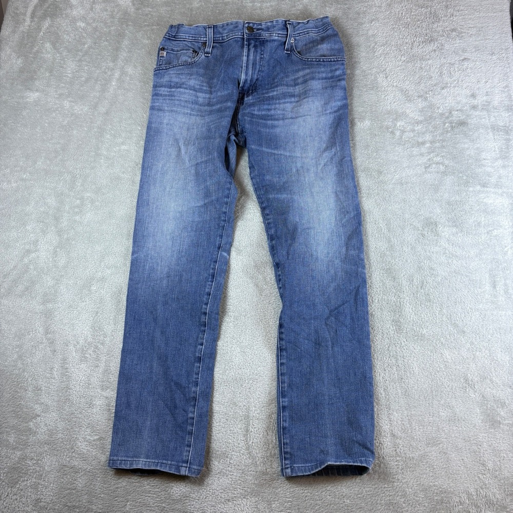 AG Jeans Women 36R (Fits 32x31) The Tellis Slim Blue Whiskered Faded Stretch